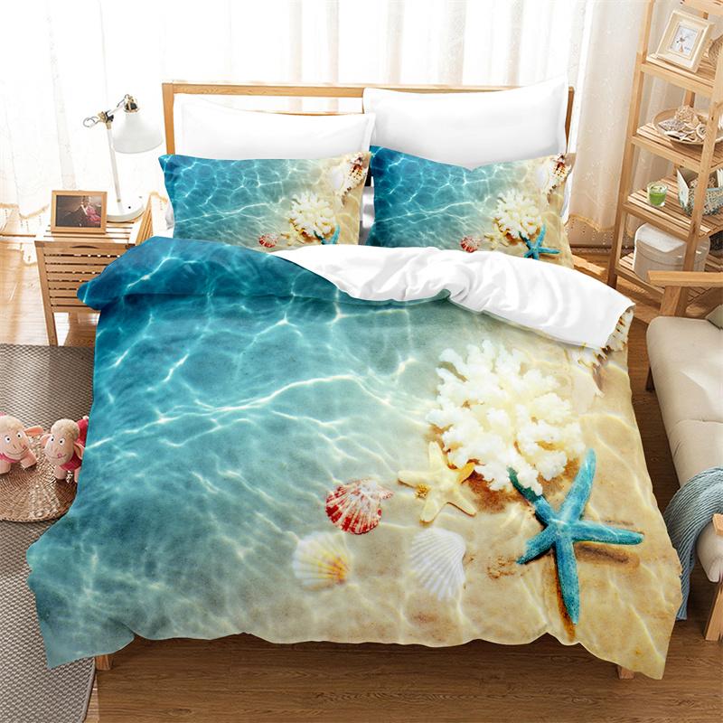 Ocean Beach Starfish Duvet Set Set Seaside Bedding Set Queen Bedding Set Boys Girls Bedroom Decoration Bedding Set