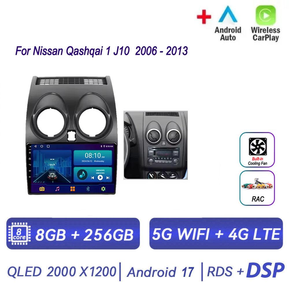 Для Nissan Qashqai 1 J10 2006 - 2013 Автомагнитола Android 17 Мультимедийный Плеер Стерео Навигация GPS DVD Авто CarPlay Беспроводной WiFi