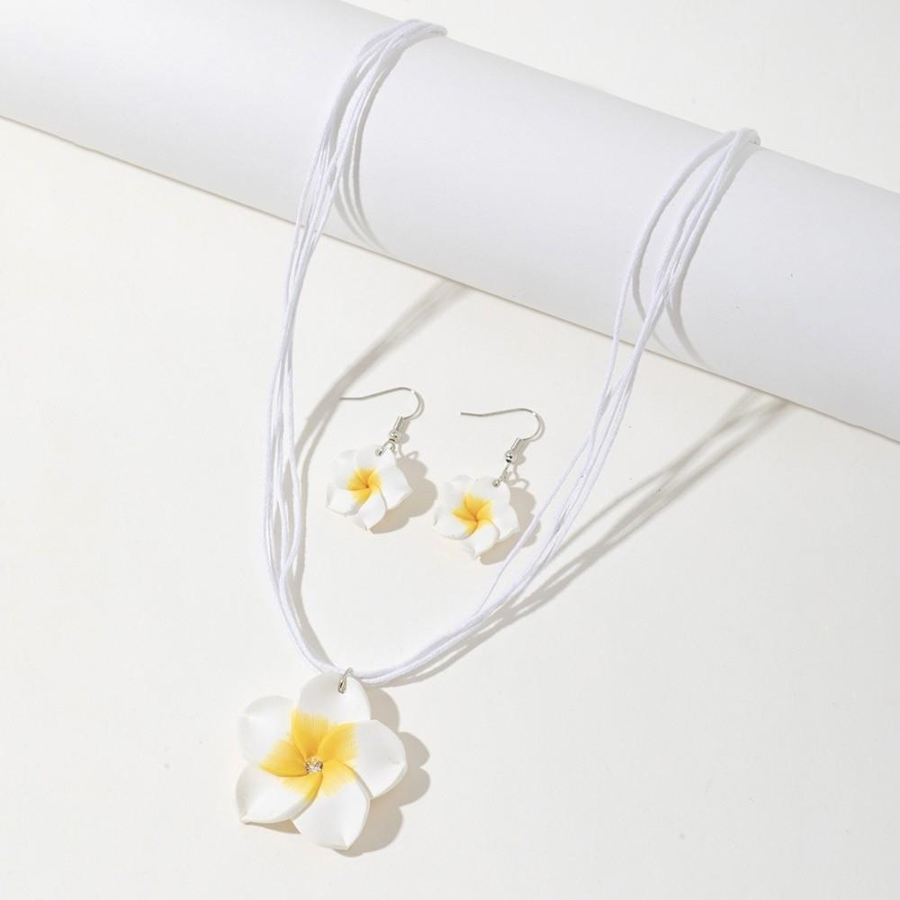 Soft Clay Flower Necklace Earrings Set Flower Jewelry Beach Vacation Accessory