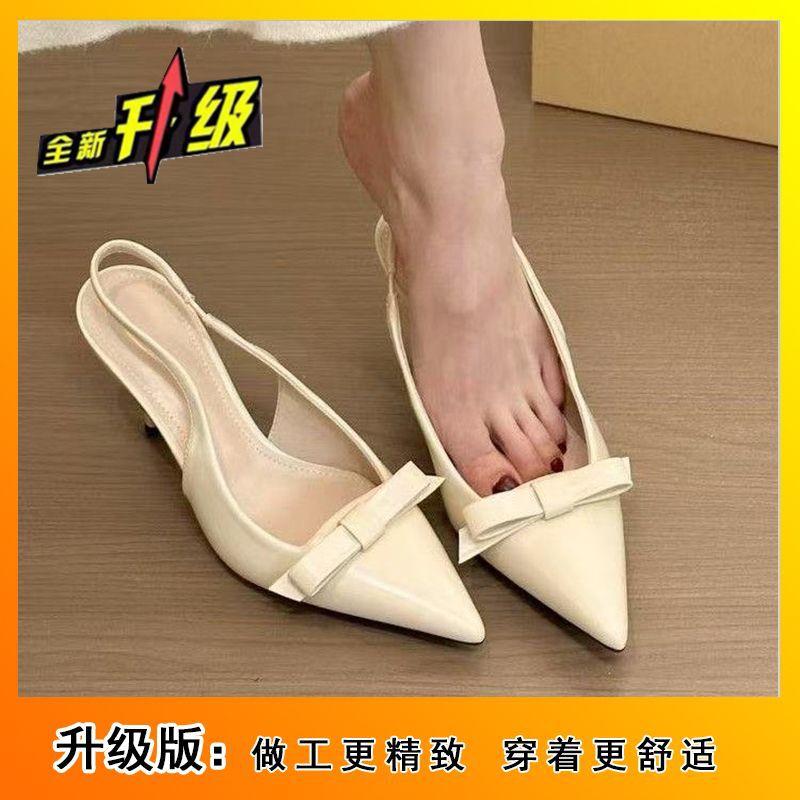 Корейская версия элегантные туфли-лодочки на высоком каблуке с бантом 2025 осень новые шпильки с ремешком на подъеме заостренный модные сандалии женские