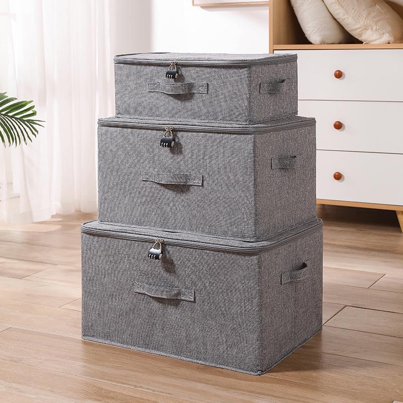 Тканевый ящик для хранения вещей в японском стиле с замком-паролем и молнией