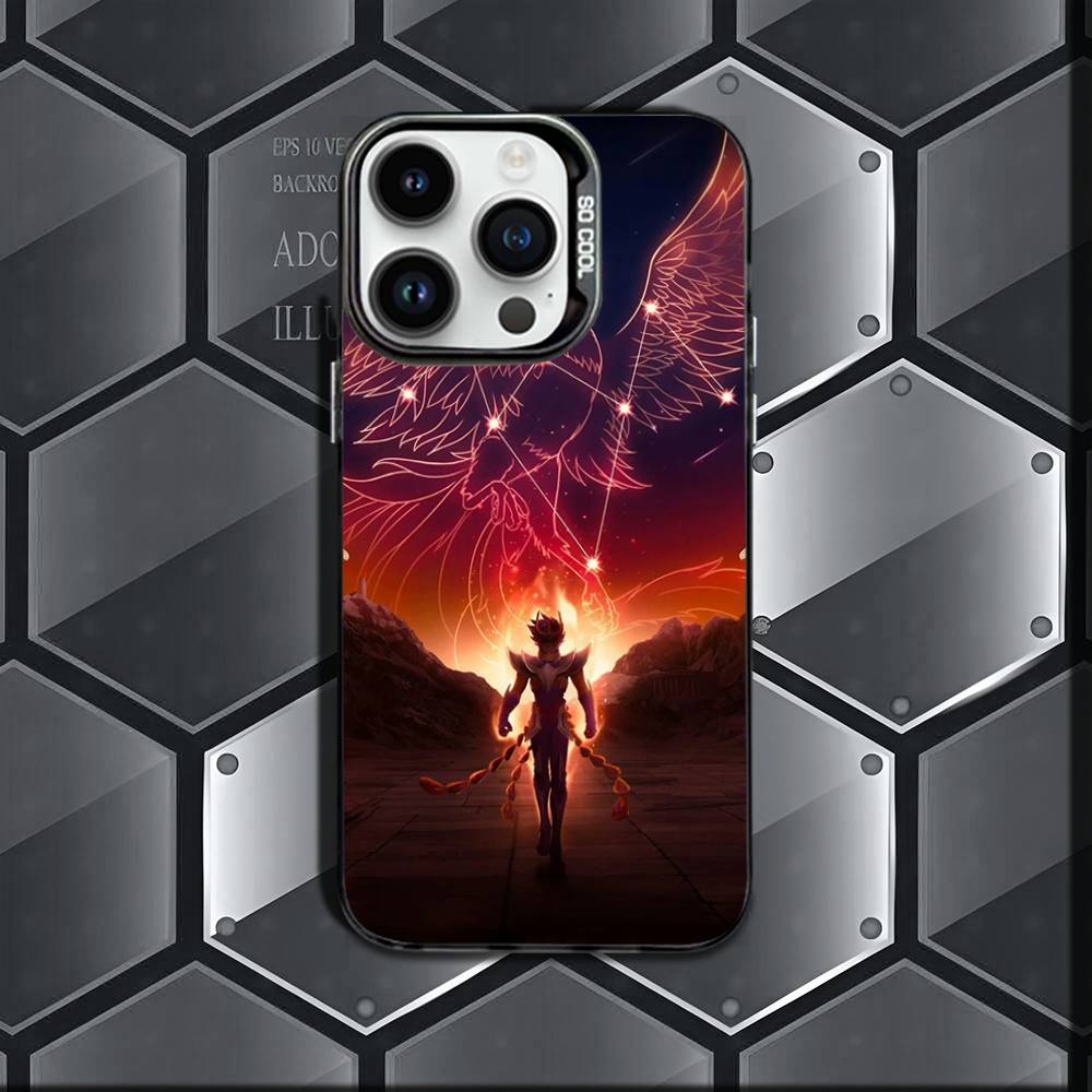 HOT Cool Phone Case For iPhone 17,16,15,14,13,12,11 Pro Max Plus S-Saint Seiya Knights Colorful Gradient Soft TPU Black Cover