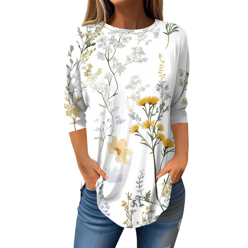Рубашки с рукавом 3/4 для женщин, милые топы, футболки с рисунком, блузки, повседневные базовые топы больших размеров, пуловеры