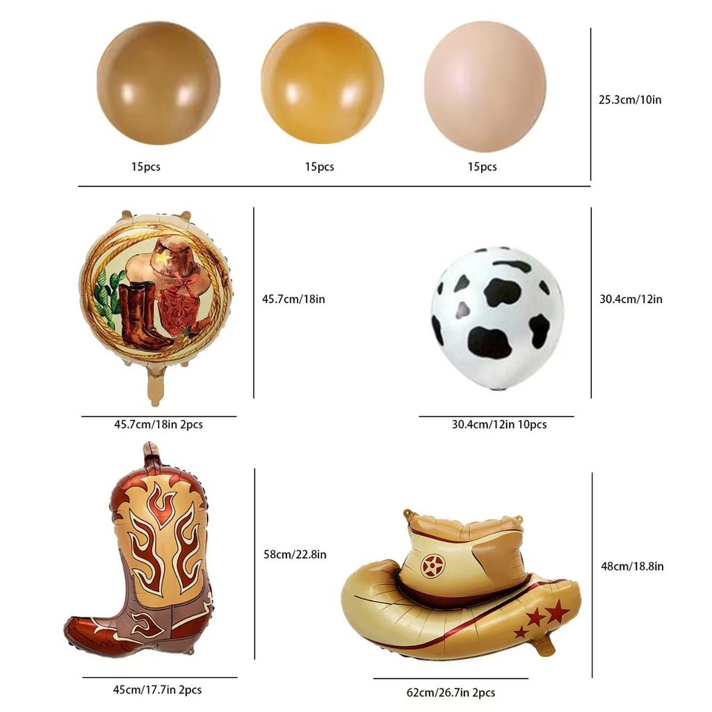 Набор воздушных шаров «Западный ковбой» с 4 большими сапогами, шляпой, алюминиевым шаром, винтажным карточным автоматом телесного цвета