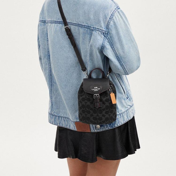 COACH Amelia Canvas With Cow Leather Backpack Small Womens Black