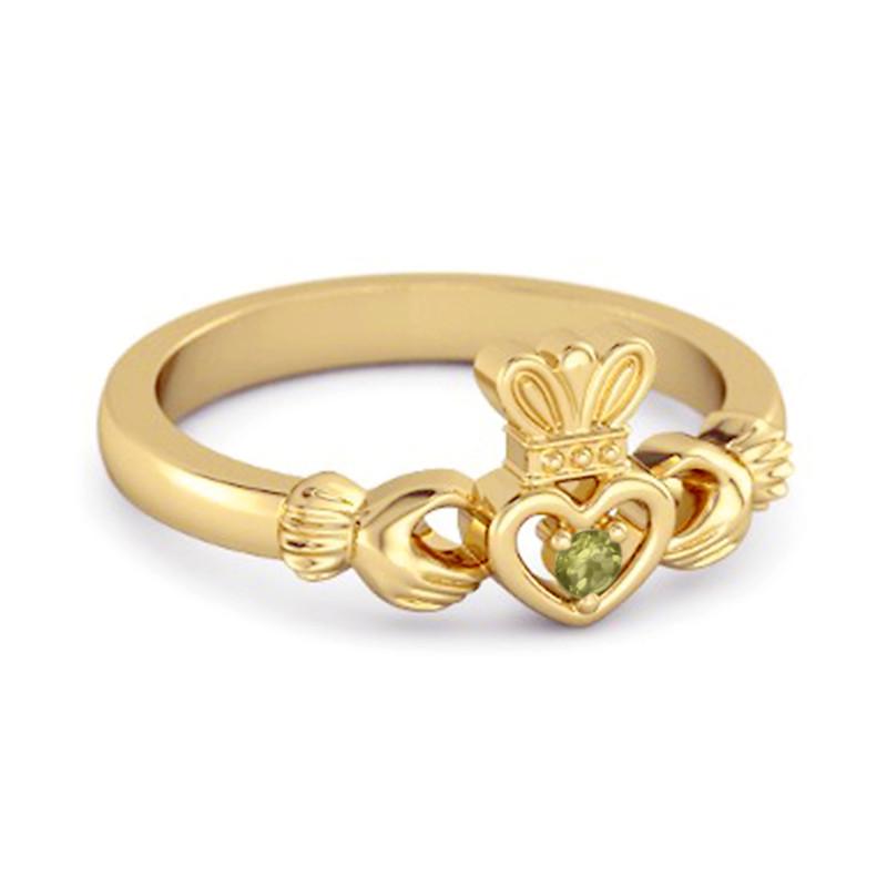 Кольцо с перидотом Claddagh - Символ ирландского наследия - Серебро 925 пробы с позолотой