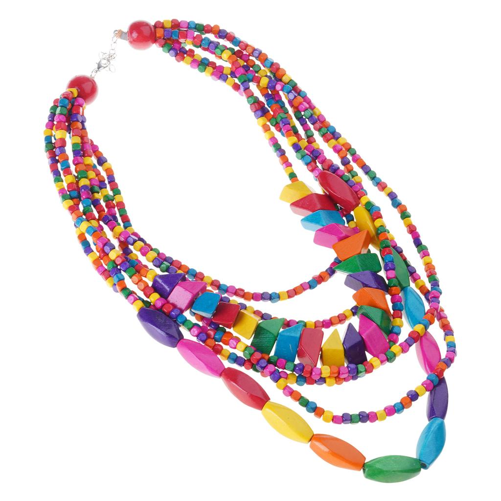 Vibrant Bohemian Style Multilayer Necklace Artistic Bohemian Multilayer Wood Neck Chain Jewelry Set for Music Festivals