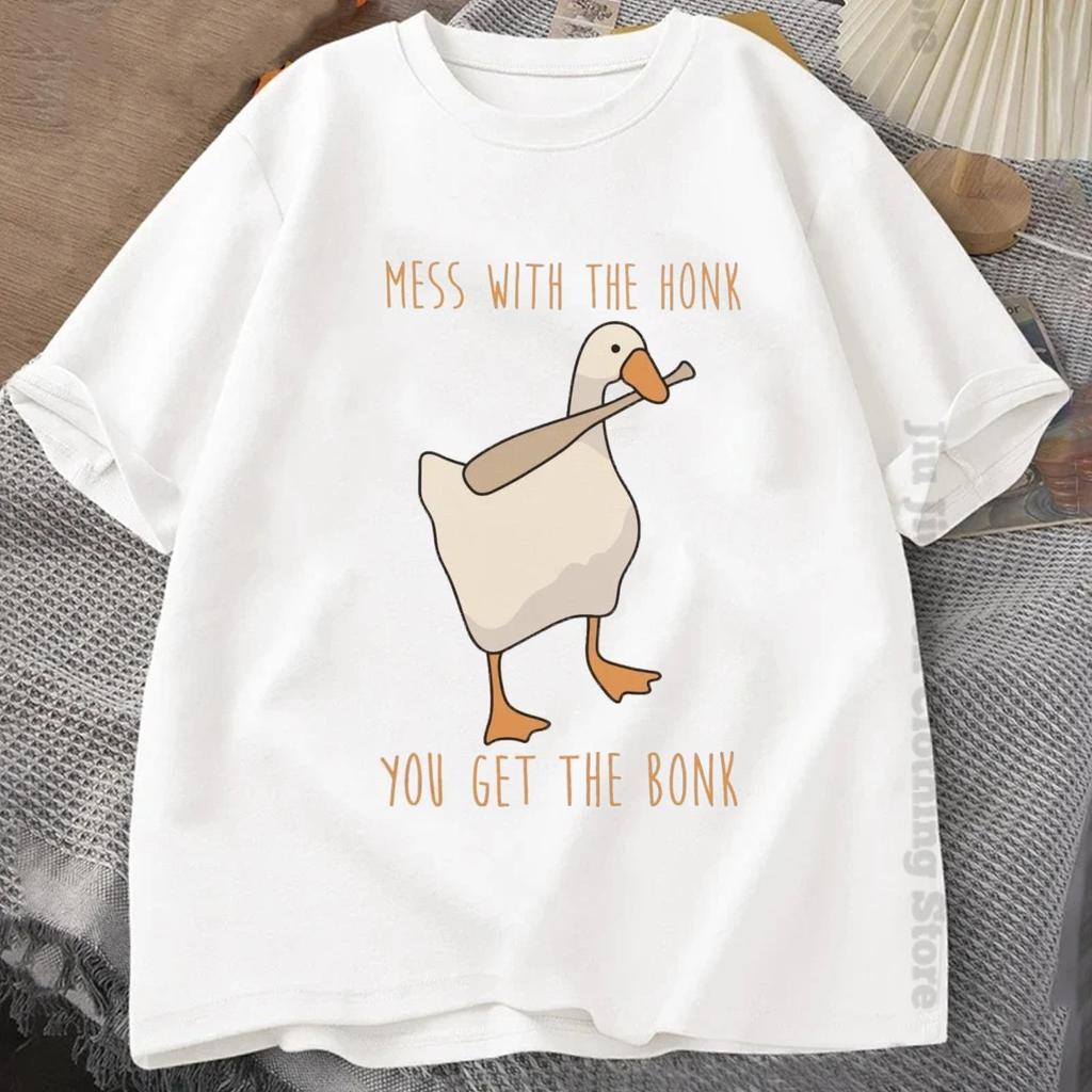 Летние модные мужские футболки с забавными топами без названия Goose Game для мужчин и женщин, хлопковая свободная футболка Mess With The Honk You Get The Bonk