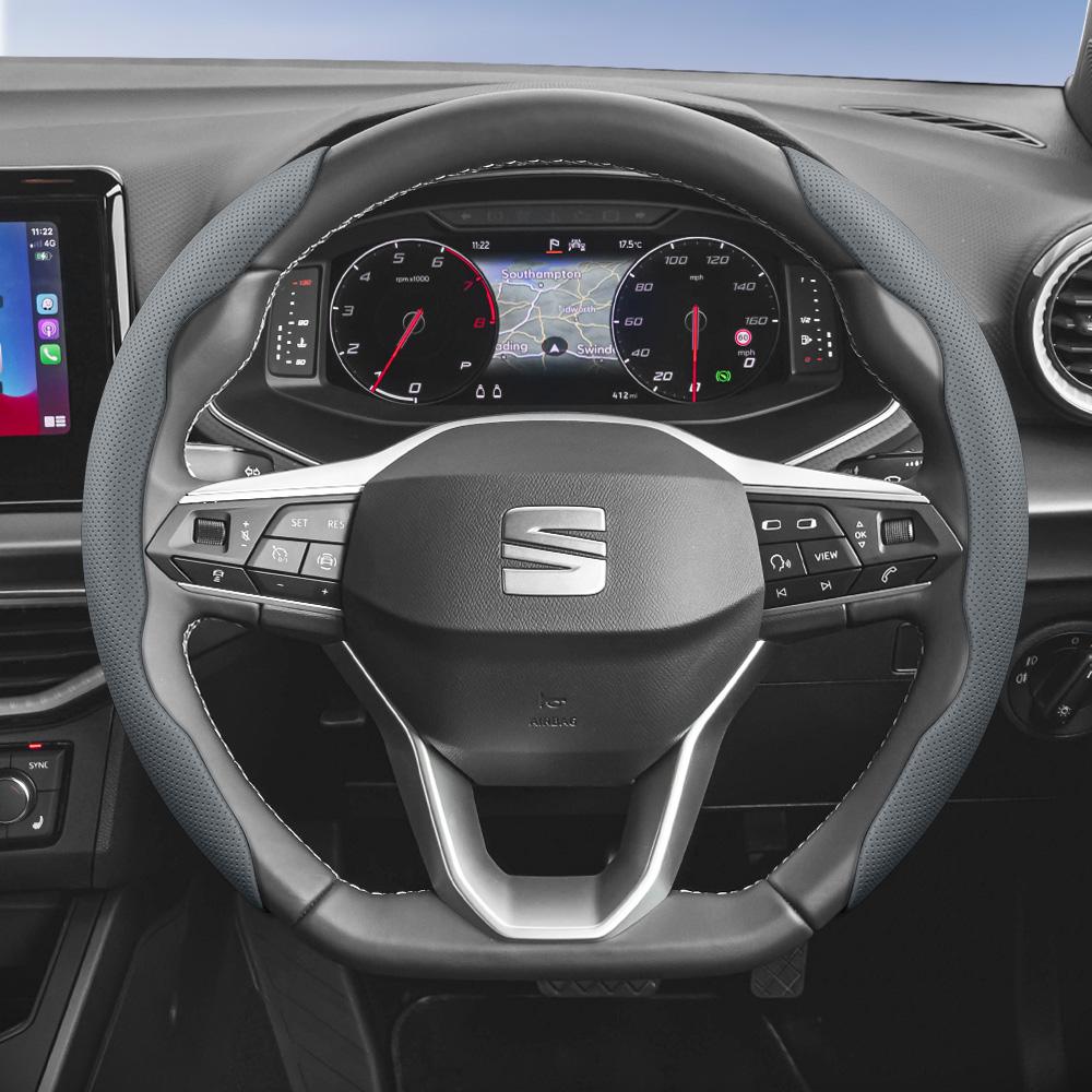 rlcp4 Suitable for Seat Breathable Leather Steering Wheel Cover with Segmented Quick-Release Design, Non-Slip and Durable, for Models Such as Ibiza,