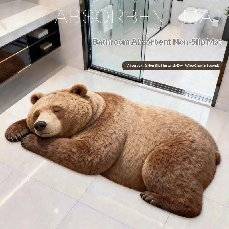 3D коврик для ванной в форме спящего медведя, нескользящий, моющийся, супервпитывающий, напольный ковер для ванной комнаты, спальни, прихожей