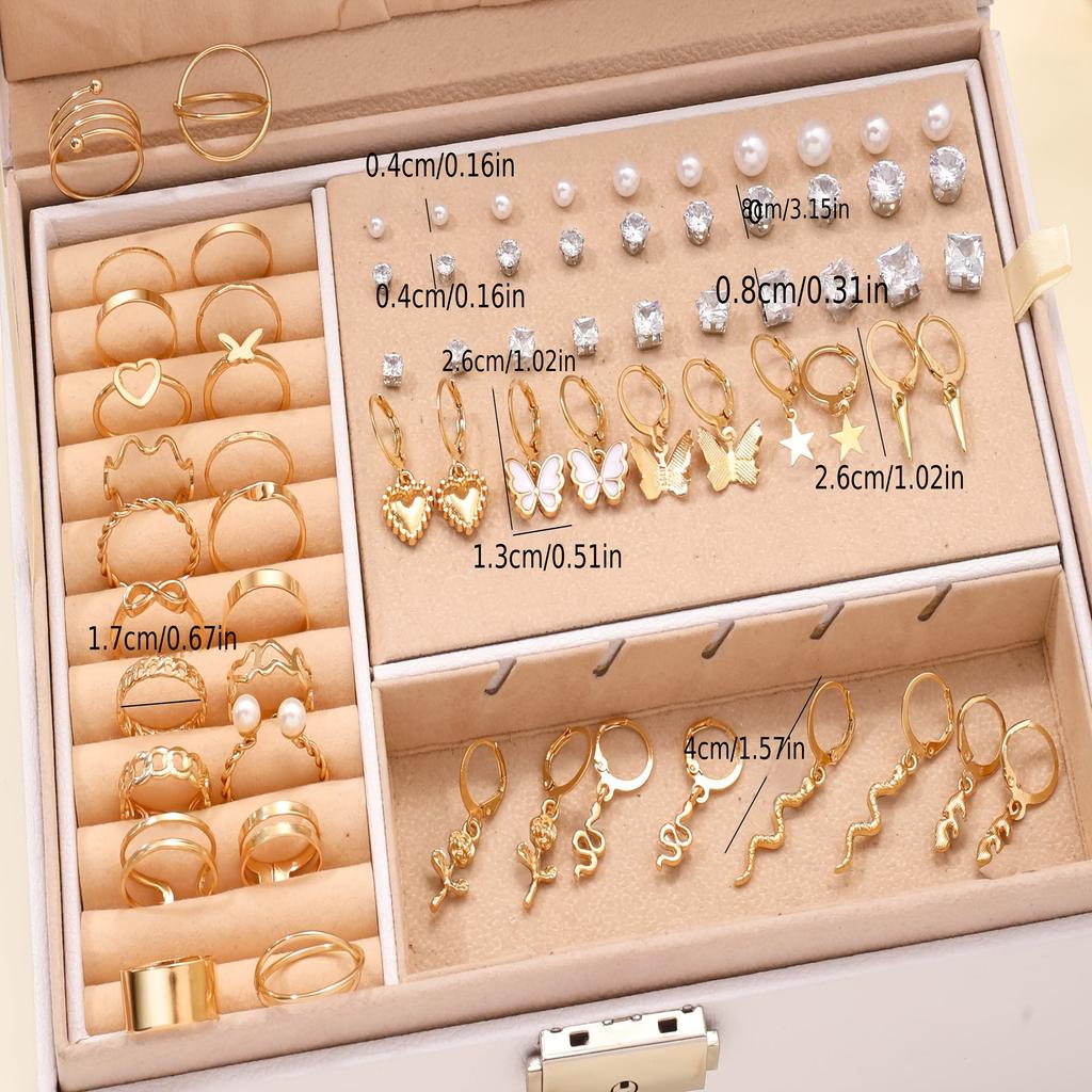 70Pcs Exquisite Butterfly Star Heart-shaped Snake Shaped Pendants Ring Earrings Necklace Ring Set Women's Daily Party Zircon