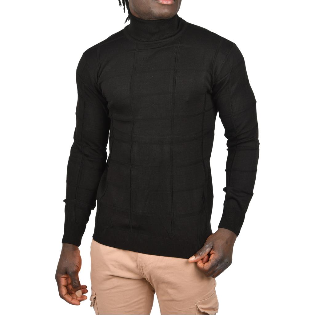 DeepSEA Square Patterned Turtleneck Slim Fit Turtleneck Knitwear Sweater 2505493