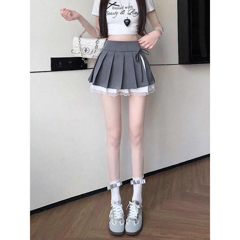 Pure Desire Pleated Lace-Trim A-line Mini Skirt - Women's Autumn Niche Style