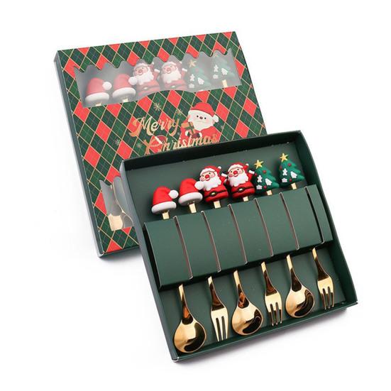 6Pcs/Set Stainless Steel Spoon Fork Set Santa Claus Snowman Deer Christmas Tree Hat Decor Tableware Holiday Party Supply