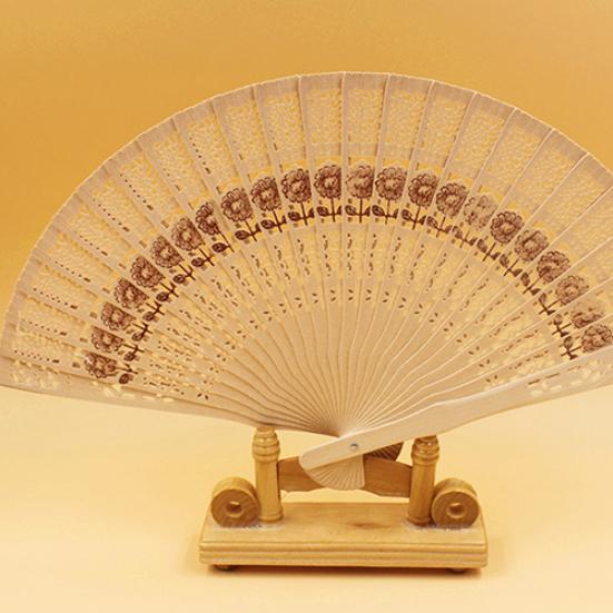 Vintage Hollow Carved Wooden Flower Folding Hand Held Fan Wedding Bridal Decor