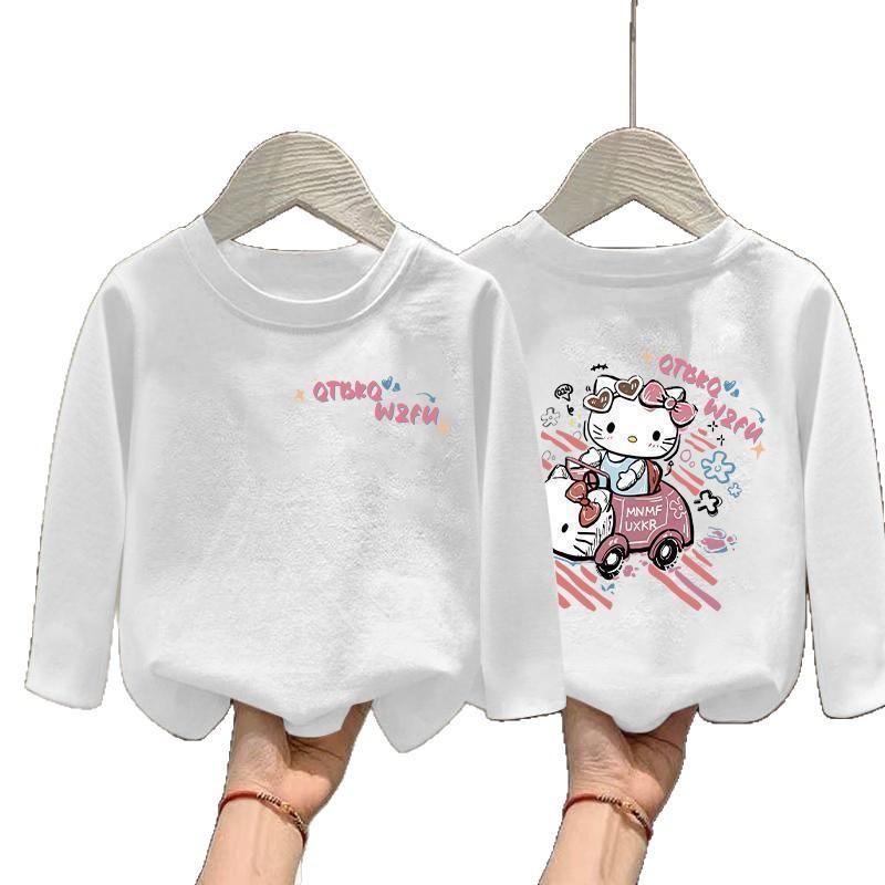 Girls' Autumn 2025 Korean-Style White Cotton Long-Sleeve Top for Older Children