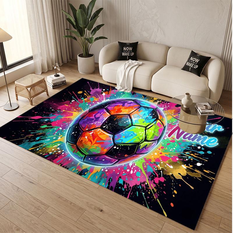 Soccer Theme Soft Crystal Velvet Rug Custom Name & Text Print Non Slip Floor Rug for Bedroom Living Room