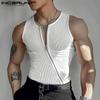 Men Summer Sleeveless Rib Front Zipper Casual Tank Tops