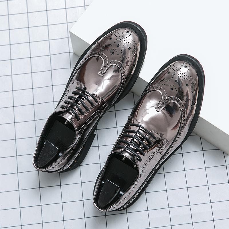 Casual Shoes for Men Shoes Big Size Fashion Gold Silver Loafers Men Luxury Casual Brogue Club Wedding Party Block Leather Shoes