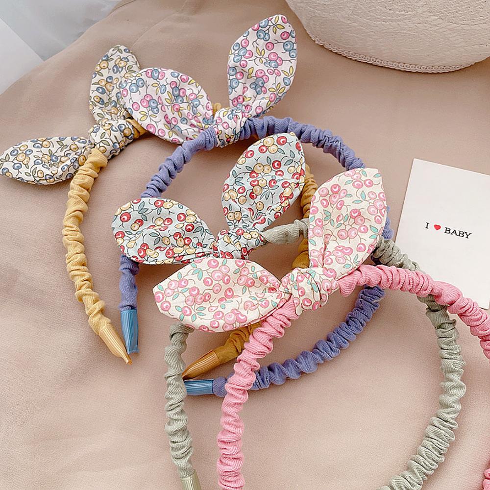 Retro Rabbit Ears Girls Bowknot Headband Hair Accessories Flowers Printed Hairband Hair Hoops
