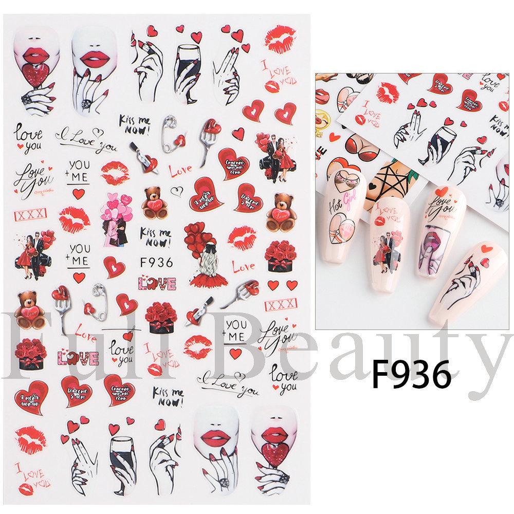Nail Art Stickers, Romantic Valentine'S Day Love Cartoon Panda Love Adhesive Nail Stickers