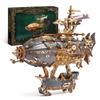 FUNPOLA 3D Puzzle Wooden Puzzle Fantasy Airship Steampunk DIY Craft Kit Building Kit Educational Toy with LED Lights for Adults and Kids Complex Model