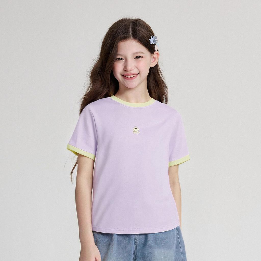Girls' T-shirt with Contrasting Embroidery