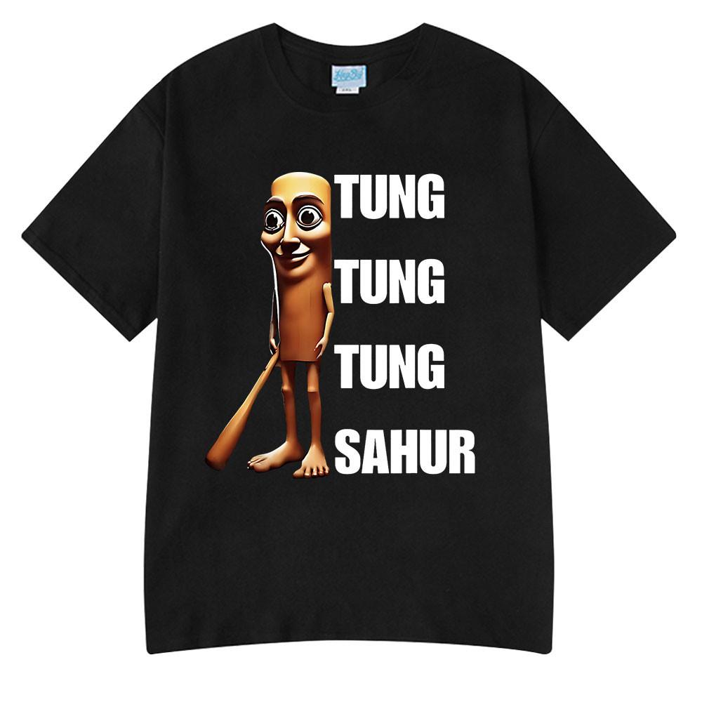 Тунг Тунг Тунг Сахур Забавная футболка с мемом про бейсбольную биту Мужская одежда Мода Юмор Стиль Футболки Унисекс Летние Топы с круглым вырезом Футболка