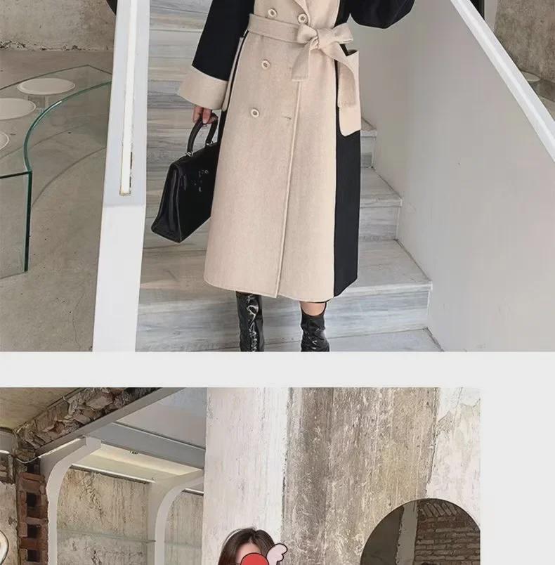 Модное женское шерстяное пальто средней длины - осень/зима 2024 г., облегающий крой, универсальная модель, идеально подходит для весны и осени.