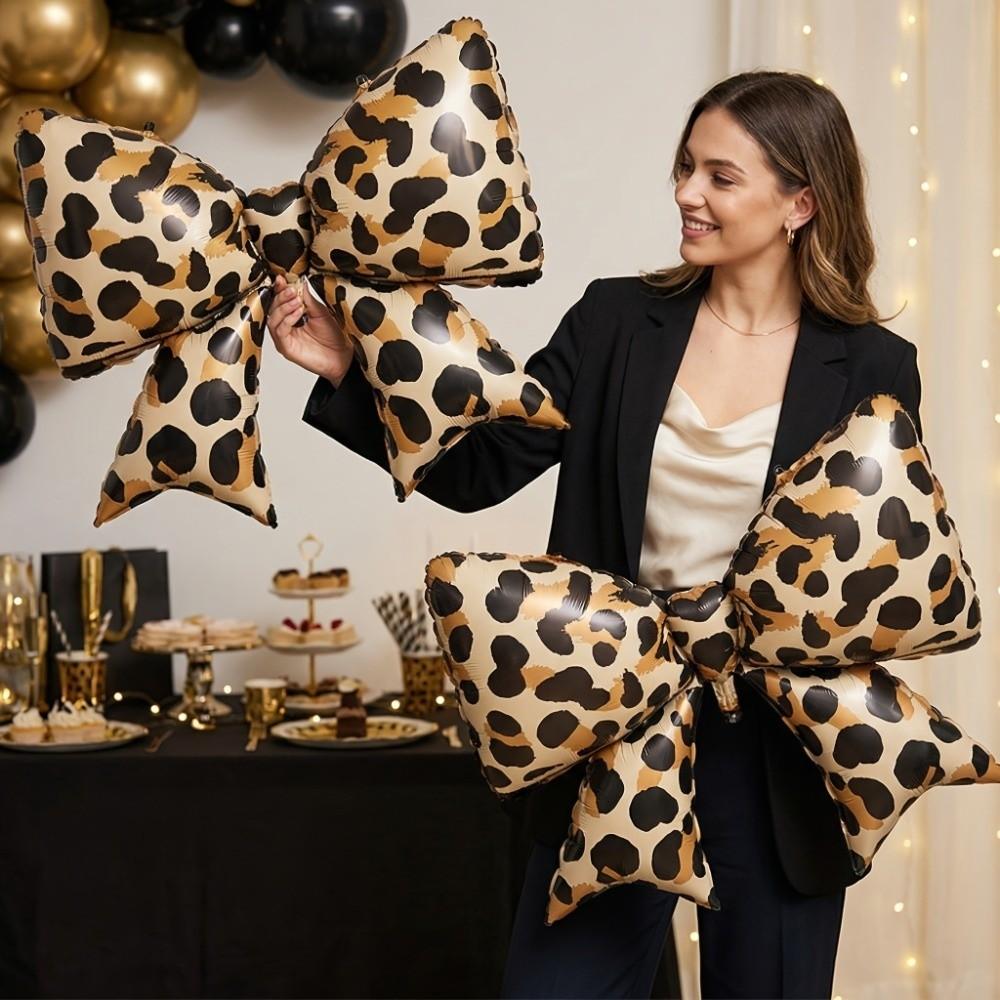 2pcs Aluminum Foil Bowknot Balloon Romantic Festival Party Balloon Leopard Print Balloon  Graduation