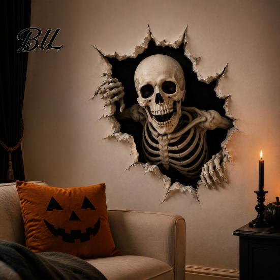Easy Wall Decor Halloween Break-in 3D Decals, Illusion Effect Spooky Breaking Through Stickers for Theme Parties Sticker, Horror Ghost Witch