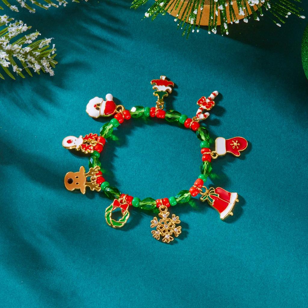 Рождественская Снежинка Снеговик Олень Дерево Пряничный Человек Костыль Колокольчик Венок Подвеска Хрустальный Рис Бусины Браслеты Для Женщин Мужчин Украшения