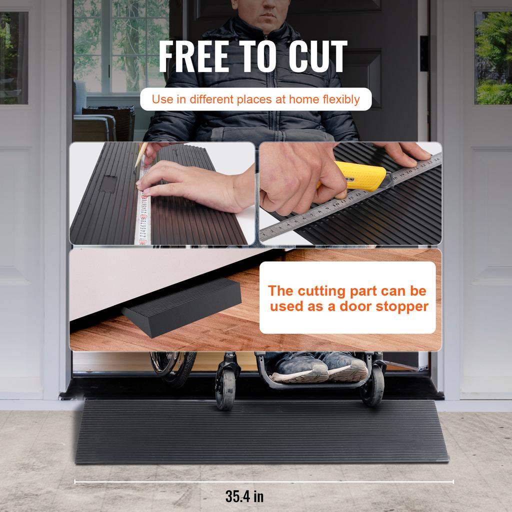 SucceBuy 1.2" Rise Threshold Ramp Cuttable Natural Rubber Wheelchair Ramp Scooter with Double-Sided Tape for Doorways Driveways