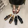 Fashion Fashion Versatile Coarse Heel Loafer Retro Pointed Mary Jane Leather Shoes Women British Black Korean Edition Zapatos De Mujer