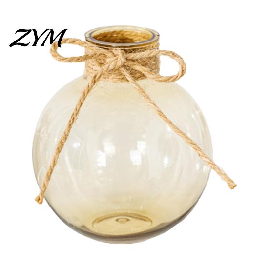 Artistic Home Decor Vase Clear Round Resin Vase, Transparent Sphere Flower Pot with Jute Modern Minimalist Hydroponic Bow, Plastic Planter for Plants,