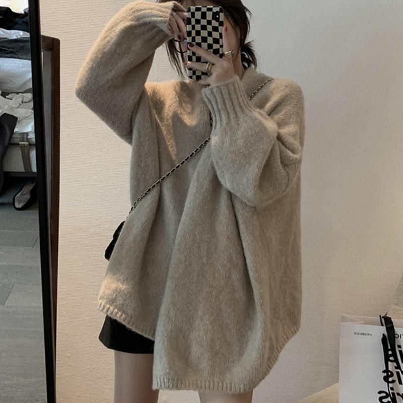 Loose Knitted Cardigan Top Women's Casual Solid Color Sweater Jacket