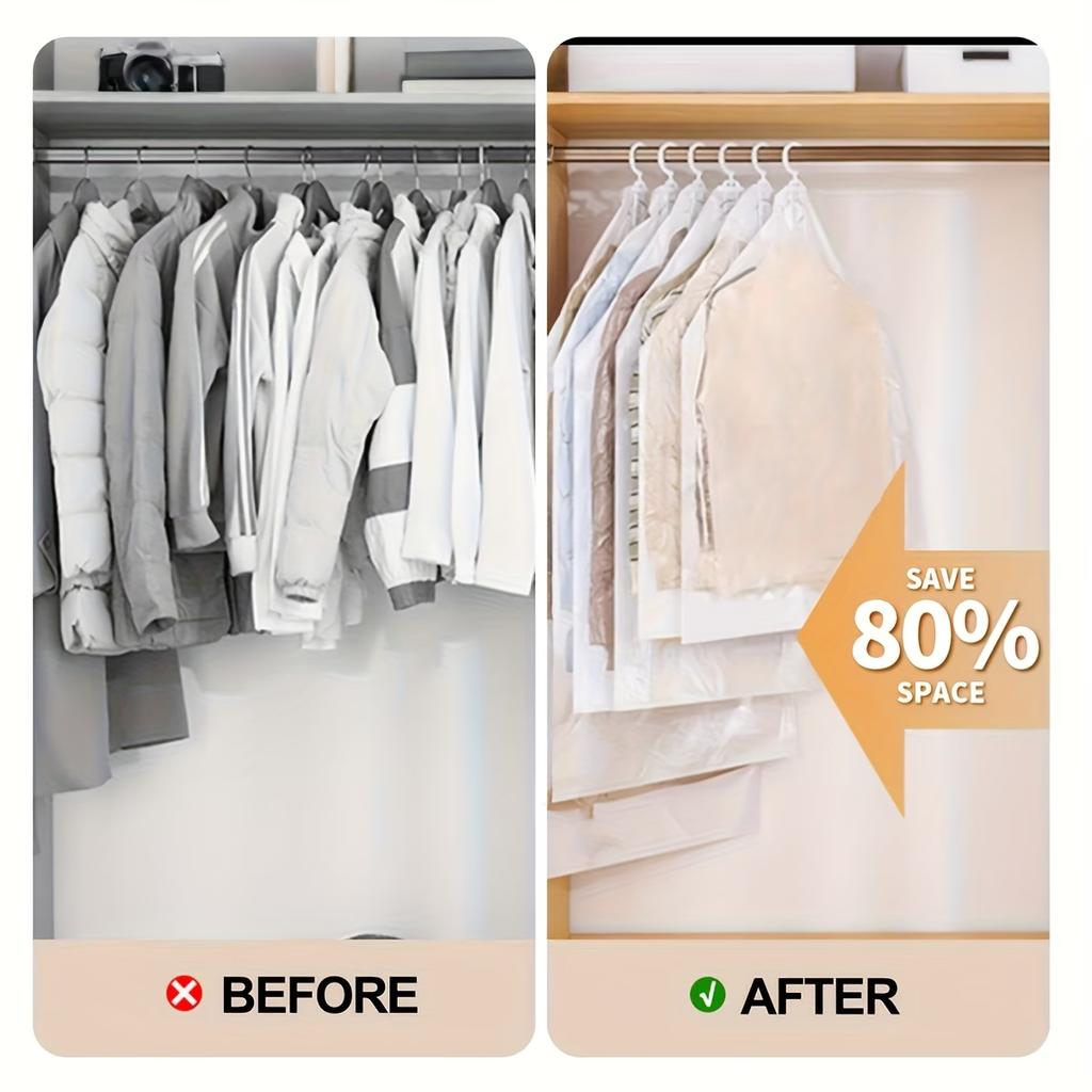 Сверхпрочные вакуумные пакеты для хранения с застежкой-молнией - Компактные подвесные органайзеры для одежды, костюмов, курток, для путешествий - Пластиковый вакуумный упаковщик