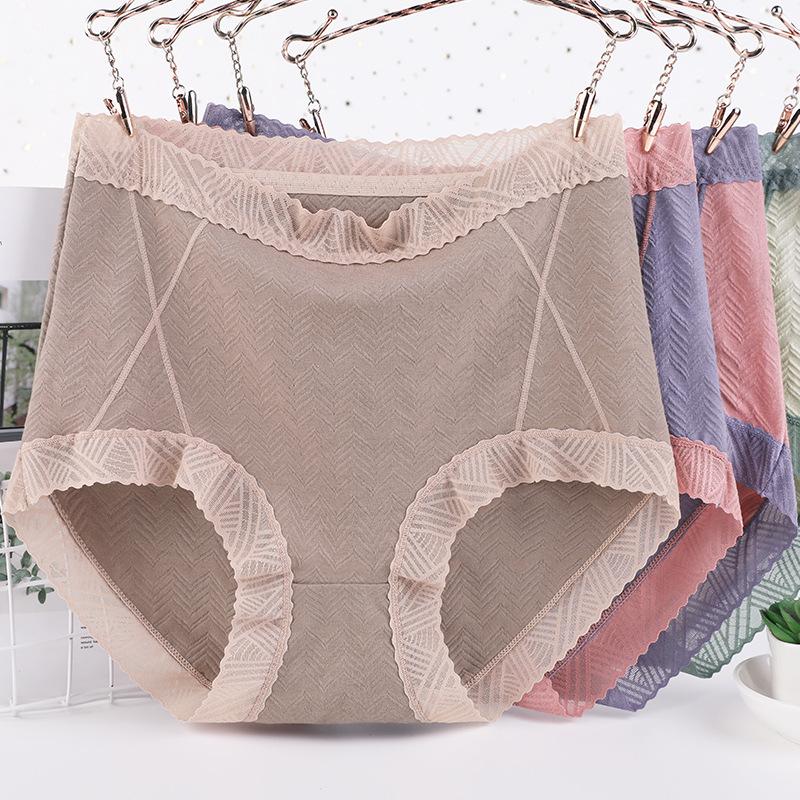 Женские летние трусики из хлопка и кружева больших размеров с высокой талией