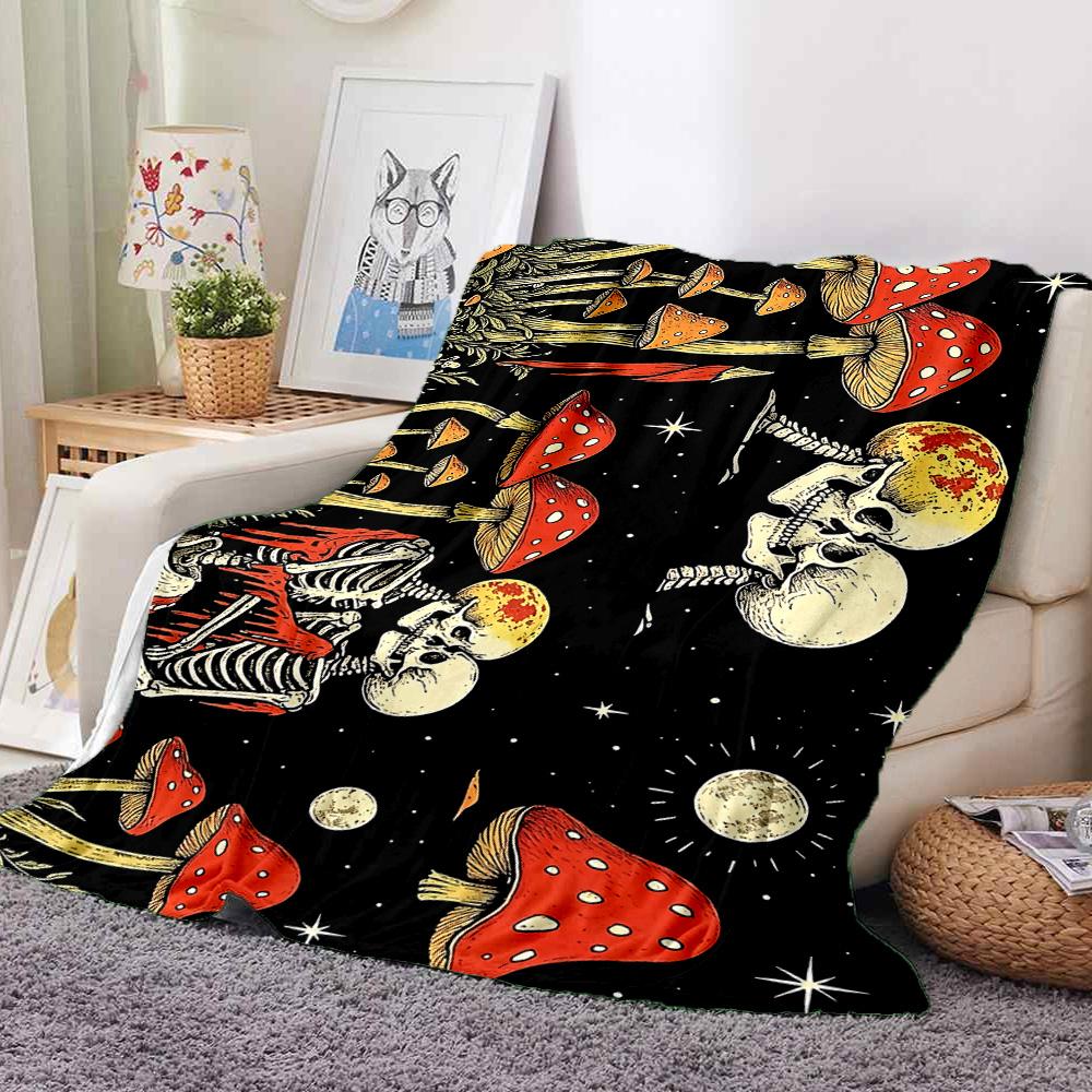 Skeletons Mushrooms Flannel Blanket Throw Blanket Soft Warm Sofa Bed Camping home Decor Unique Christmas Gift C926280