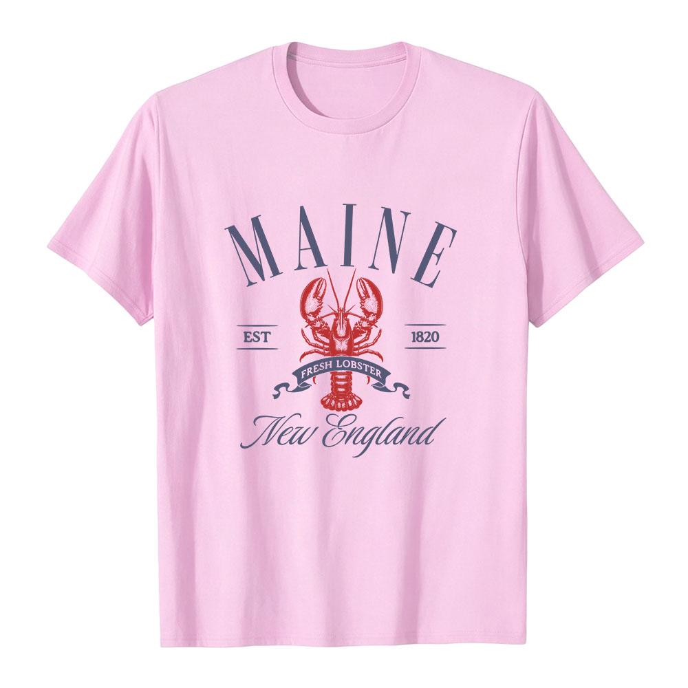 Unisex Streetwear Maine Lobster Print T-shirt New England Vintage EST 1820 Tshirt O‑Neck Casual Loose Tops Couple Casual Tees