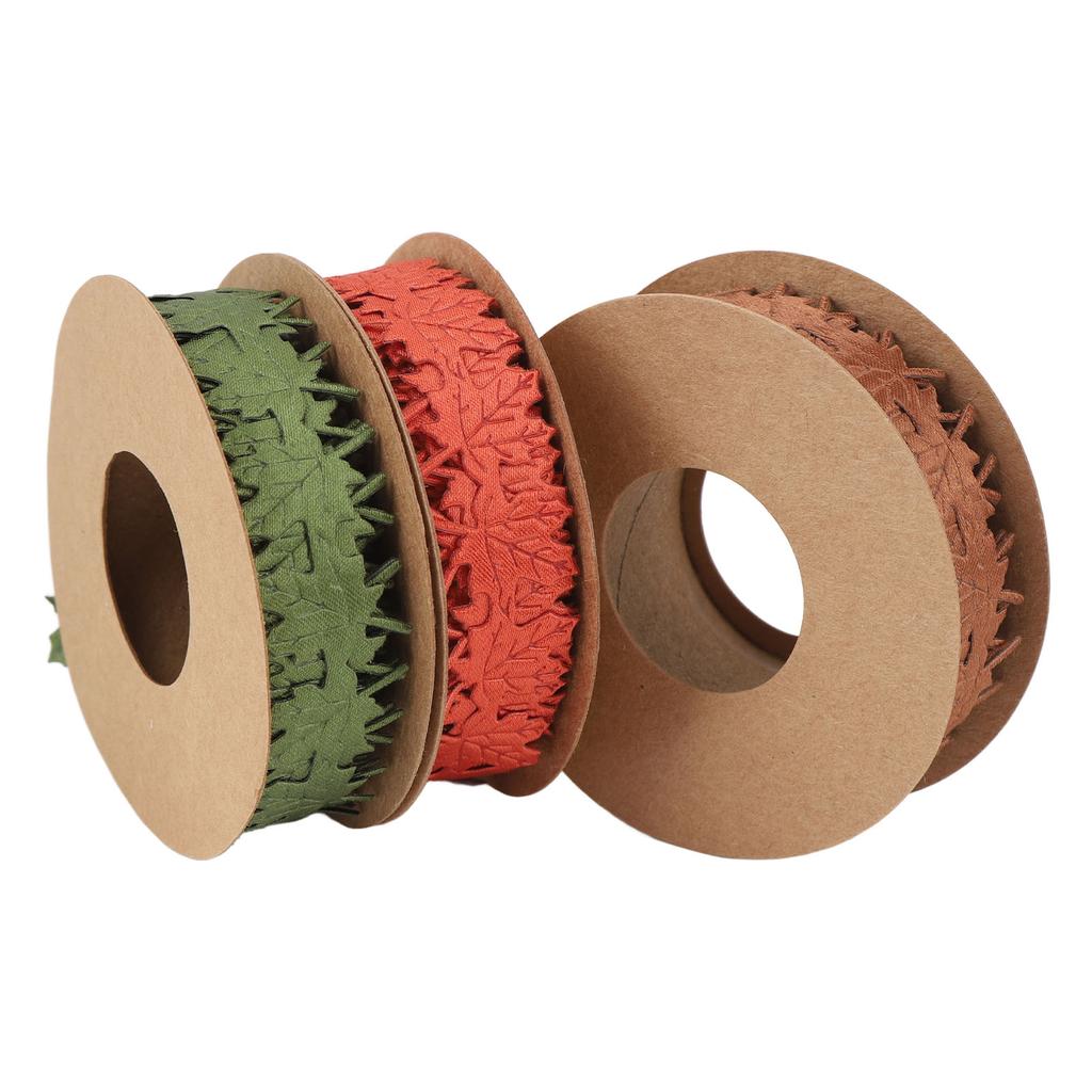 3 Rolls Fall Ribbons for Crafts 3 Color DIY Wreath Gift Wrapping Bouquets Decorations Maple Leaf Thanksgiving Autumn Ribbons