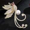 Simple Luxury Women Phoenix Shape Brooch Shining Rhinestones Inlaid Faux Pearl Suit Badge Electroplating Pin Outfit Accessories