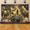 1 piece of luxurious 50th birthday celebration banner - durable polyester fabric, gold and black theme, party decoration