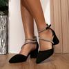 Women's Chunky Heeled Sandals, Pointed Toe Rhinestone Ankle Strap D;Orsay Mid Heels, Versatile Dress Shoes