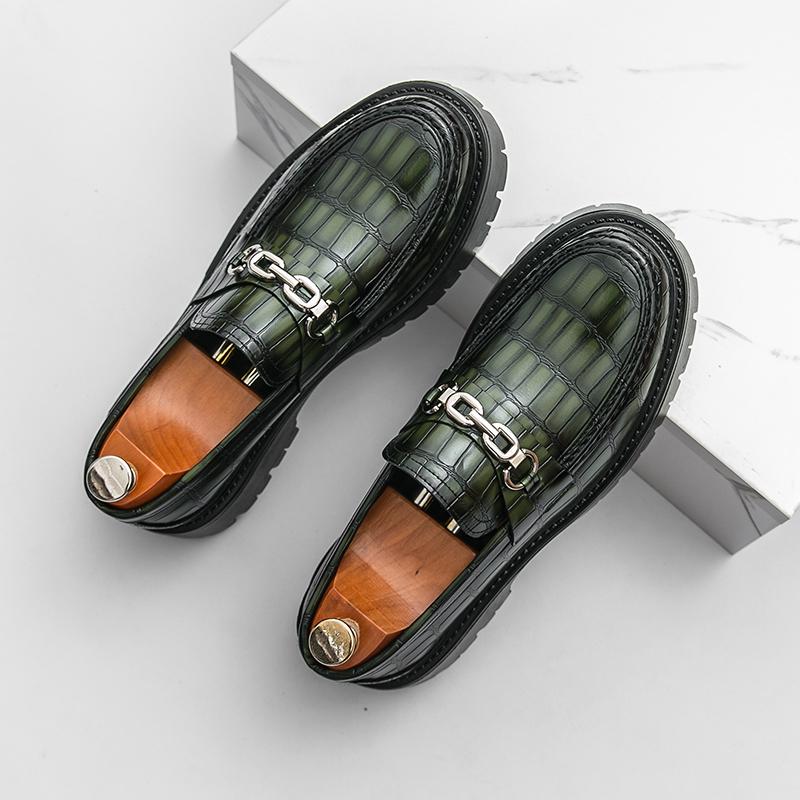 Fashion Fashion Men Thick Soled Loafers Shoes Slip-on Leather Platform Casual Shoes Comfortable Formal Business Office Shoes Size 38-46