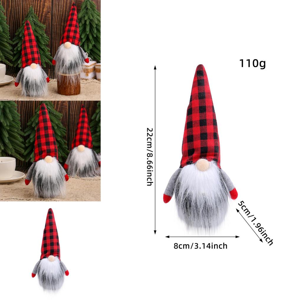 Christmas Gnome Plush Figure With Red Black Checkered Fabric For Holiday Decor