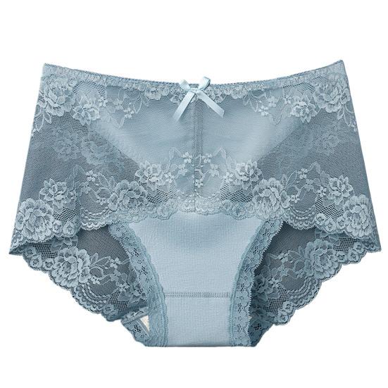 Women Underpants Hollow Out Super Breathable Soft Solid Color Mid Waist Anti-septic Elastic Flower Embroidery Lace