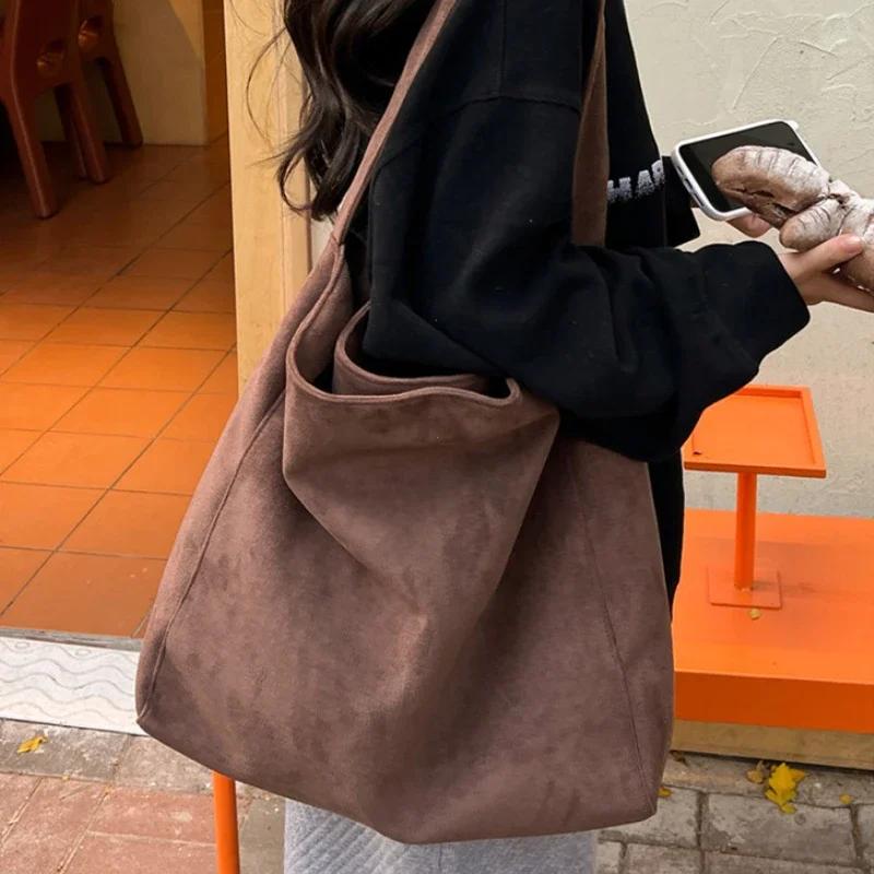 Women Underarm Bag Tweed Fabric Large Capacity Shoulder Bag Casual Handbag for Daily Office Use Solid Handbag