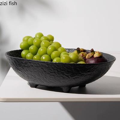 Поднос для фруктов из керамического камня с рисунком, четырехногий поднос для закусок и сухофруктов, фруктовая тарелка со скошенными краями, высокая десертная тарелка