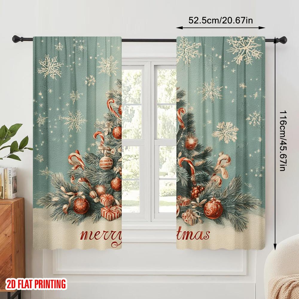 2pcs,2D Plane Printing Creative Curtains Christmas Tree (2) Durable Polyester (without Rod) Decorations Outdoor Perfect for